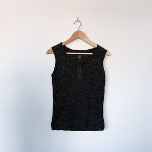 Y2K Deadstock NWT Knit Sleeveless Black Gold Metallic Tank Top Blouse Yarn